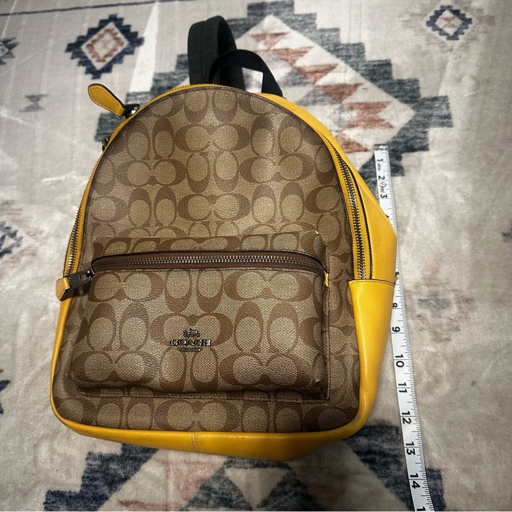 Coach Authentic Signature Brown and Yellow Leather Backpack - Picture 4 of 10